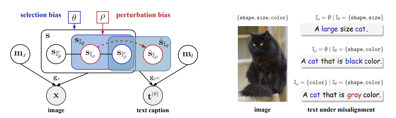 Illustration of selection and perturbation bias in multimodal contrastive learning.